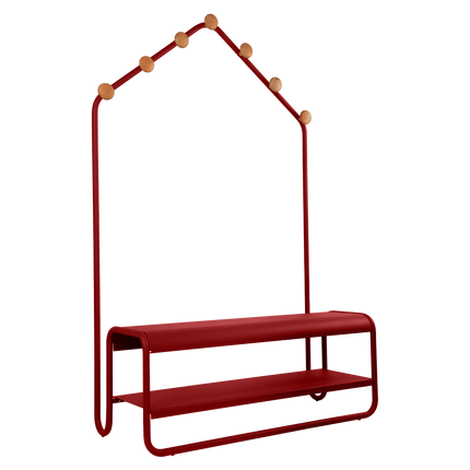 Fermob Funambule Cloakroom Bench with Coat Pegs in Chilli – outdoor bench for hotels & restaurants, Ireland