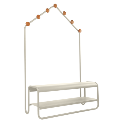 Fermob Funambule Cloakroom Bench with Coat Pegs in Clay Grey – outdoor bench for hotels & restaurants, Ireland