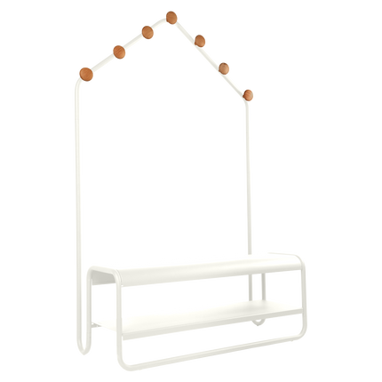 Fermob Funambule Cloakroom Bench with Coat Pegs in Cotton White – outdoor bench for hotels & restaurants, Ireland