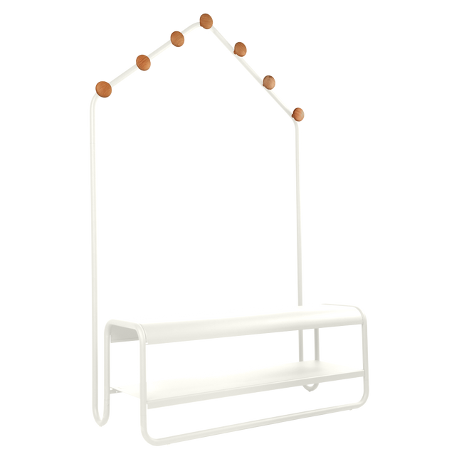 Fermob Funambule Cloakroom Bench with Coat Pegs in Cotton White – outdoor bench for hotels & restaurants, Ireland