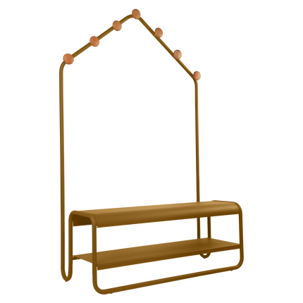 Fermob Funambule Cloakroom Bench with Coat Pegs in Gingerbread – outdoor bench for hotels & restaurants, Ireland