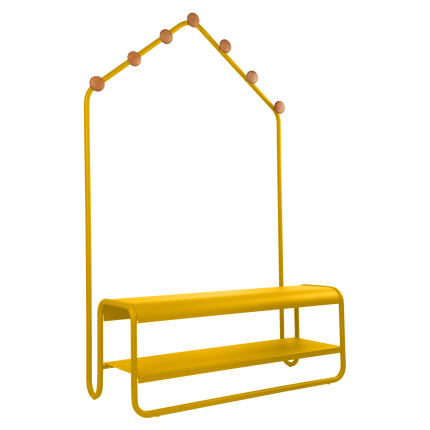 Fermob Funambule Cloakroom Bench with Coat Pegs in Honey – outdoor bench for hotels & restaurants, Ireland