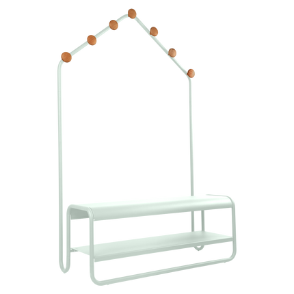Fermob Funambule Cloakroom Bench with Coat Pegs in Ice Mint – outdoor bench for hotels & restaurants, Ireland