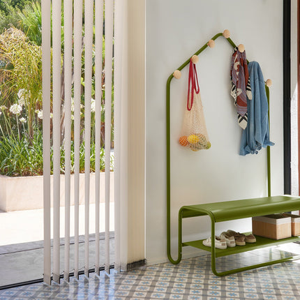 Fermob Funambule Cloakroom Bench with Coat Pegs – outdoor bench for hotels & restaurants, Ireland