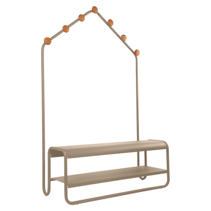 Fermob Funambule Cloakroom Bench with Coat Pegs in Nutmeg – outdoor bench for hotels & restaurants, Ireland