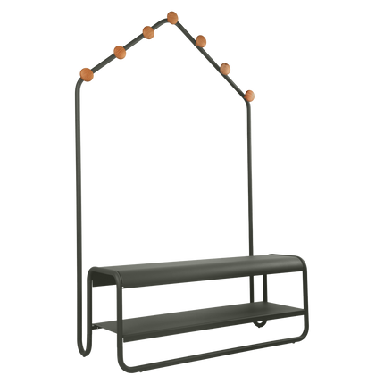 Fermob Funambule Cloakroom Bench with Coat Pegs in Rosemary – outdoor bench for hotels & restaurants, Ireland