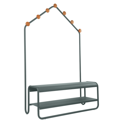 Fermob Funambule Cloakroom Bench with Coat Pegs in Storm Grey – outdoor bench for hotels & restaurants, Ireland