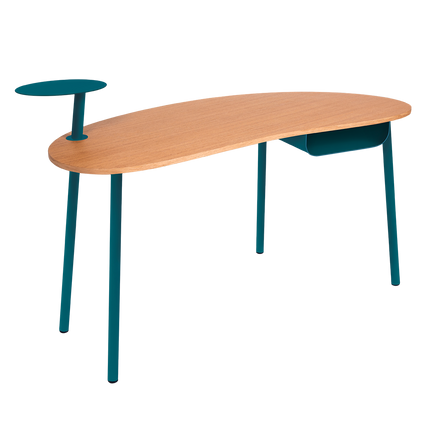 Fermob Nuage Oak & Steel Desk in Acapulco Blue – outdoor desk for hotels & restaurants, Ireland