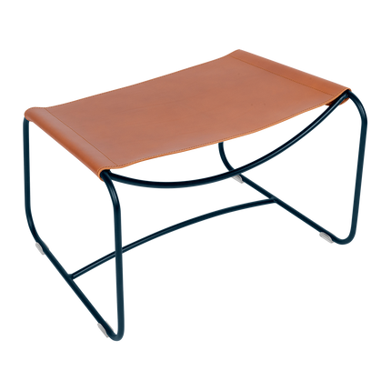 Fermob Surprising Leather Footrest in Deep Blue – outdoor ottoman for hotels & restaurants, Ireland