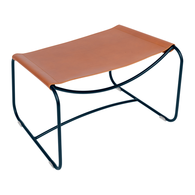 Fermob Surprising Leather Footrest in Deep Blue – outdoor ottoman for hotels & restaurants, Ireland