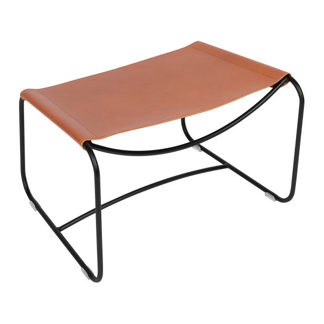 Fermob Surprising Leather Footrest in Liquorice – outdoor ottoman for hotels & restaurants, Ireland