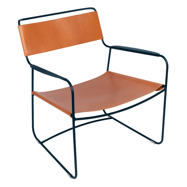 Fermob Surprising Leather Low Armchair in Deep Blue – outdoor lounge chair for hotels & restaurants, Ireland
