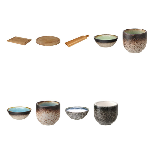 Fine Dine Madeira Oak Grazing Board Set – Boards, Dip Dishes & Ramekins – set contents