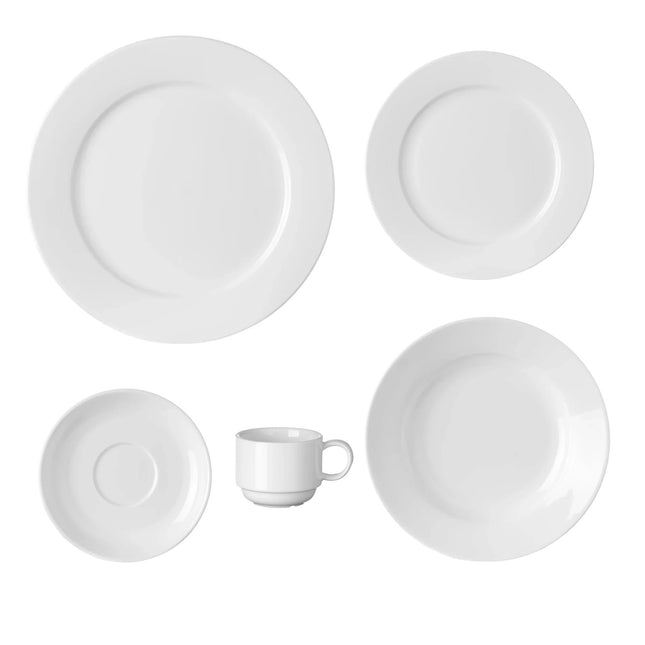 Fine Dine Pure Bianco Ten-Table Tabletop Set – 5-Piece Cover for 20 or 40 Covers – set contents