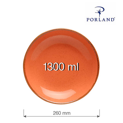 Porland amber coupe shallow plate, 260mm, with smooth curved edges and glossy finish, ideal for serving and presentation.