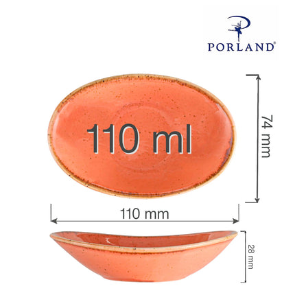 Porland amber oval mini dish, 110mm, ceramic serving dish with a smooth, glossy finish, perfect for small appetizers or condiments.