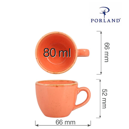 Elegant amber Porland espresso cup with an 80ml capacity, showcasing smooth ceramic design and a stylish handle.
