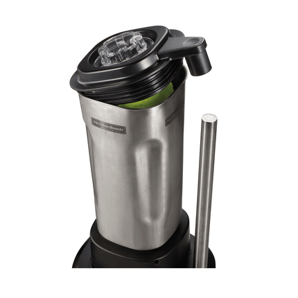 Hamilton Beach Commercial 0.95L stainless steel blender jug, durable container with handle for mixing and blending ingredients.