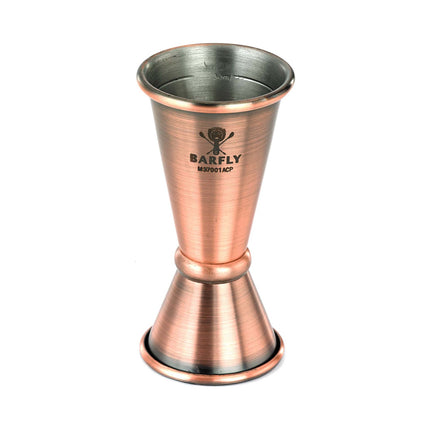 BarFly Japanese style antique copper bar measure jigger, 20 ml x 40 ml, with a sleek, traditional design for precise cocktail measurements.