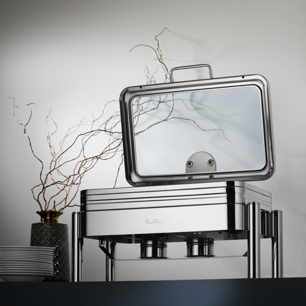 De Luxe GN 2/3 Chafing Dish With Glass Lid - Dripless Patent Gutter And Soft-Close Lid