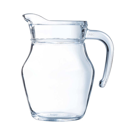 Clear 500ml Arc jug by Arcoroc with a sleek glass design, ideal for serving beverages in modern kitchen settings.
