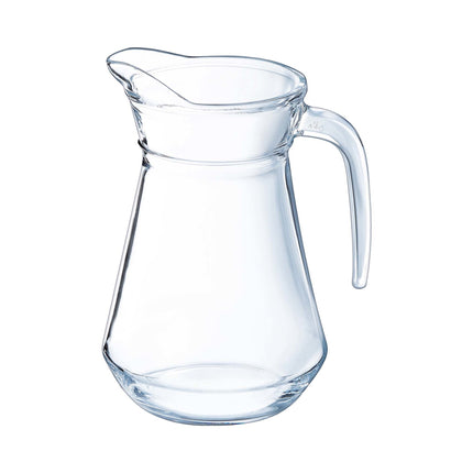 Clear 1000ml Arcoroc Arc jug with a wide opening, designed for pouring and serving beverages.