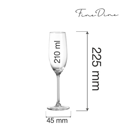 Cantare Flute Glass 210ml - Elegant Slim Stem With Laser Cut Edge Enhancing Taste And Comfort