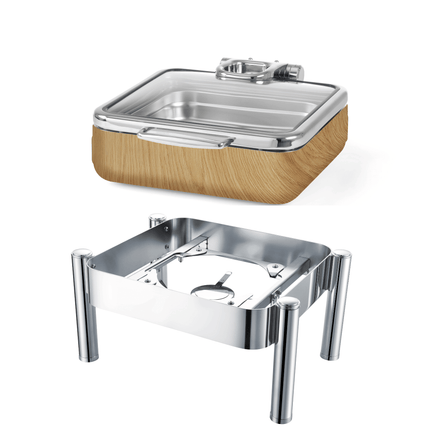 Madeira De Luxe Frame for Induction Chafing Dish GN 2/3 with Glass Lid - Robust Design and Slow-Close Lid