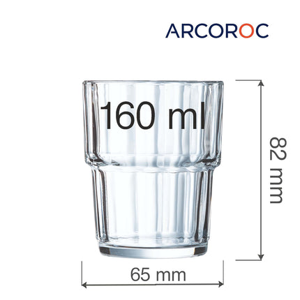 Arcoroc Norvege lowball glass 160ml for professional use, clear glassware with a simple, elegant design suitable for institutional settings.