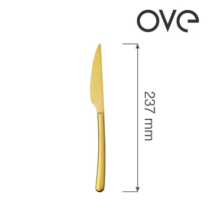 Amarone Gold table knife by OVE, 237mm, featuring a sleek stainless steel blade and elegant gold handle for fine dining.