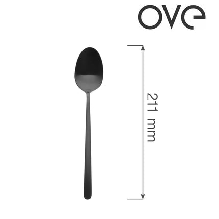 Amarone Black OVE table spoon, 211 mm, with black handle and polished stainless steel bowl, displayed on a white background.