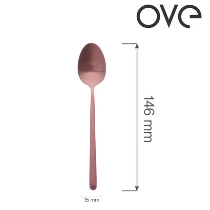 Amarone Bronze teaspoon by OVE, 146 mm, close-up showing smooth handle and polished bronze finish on a white background.