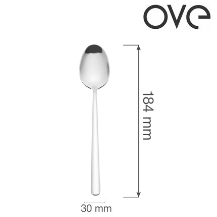 Amarone dessert spoon by OVE, 184 mm, featuring a polished stainless steel handle and bowl for elegant dessert serving.