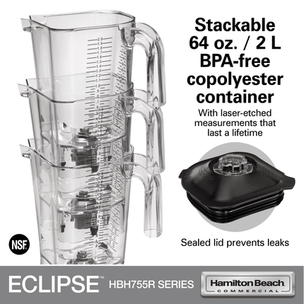 Hamilton Beach Commercial® Eclipse™ High-Performance Blender with 64oz/ 2L Wave~Action® container - HBH755R-CE Series