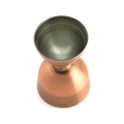 Bell jigger with straight rim, antique copper, 25/50ml