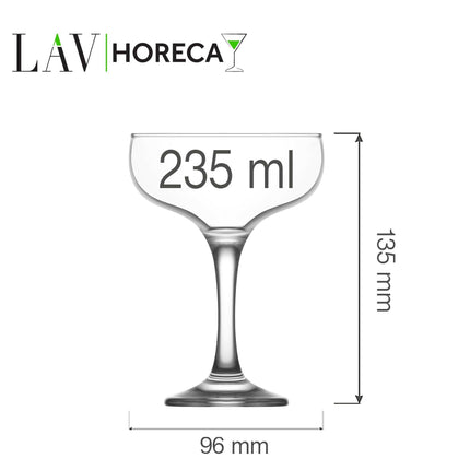 LAV Sofia Champagne Glass 235 Ml - Elegant Retro Coupe Glass for Champagne and Prosecco