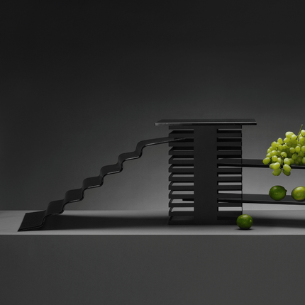 Vetro Seven Step Black Glass Buffet Stairs - Elevates Buffet Presentations With Dramatic Cascading Display