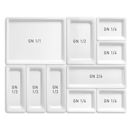 White 1/3 GN melamine tray by Fine Dine, durable and lightweight for food service presentation.