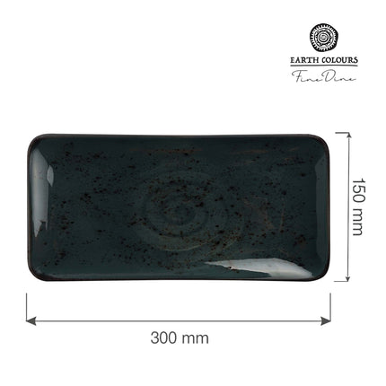 Fine Dine Arando rectangular plate, 300x150mm, showing a sleek ceramic surface ideal for serving dishes.
