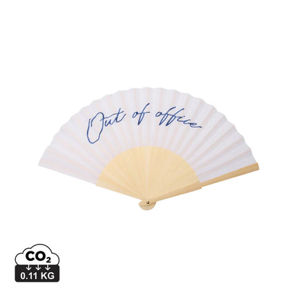 FSC Certified Bamboo Hand Fan From The Atelier Collection With Subtle Out Of Office Message - hospitality