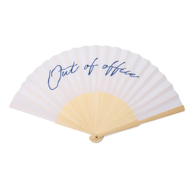 FSC Certified Bamboo Hand Fan From The Atelier Collection With Subtle Out Of Office Message - hospitality