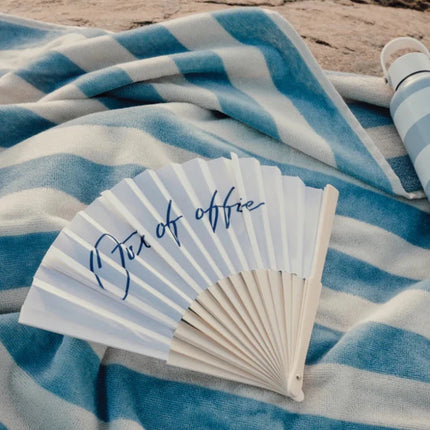 FSC Certified Bamboo Hand Fan From The Atelier Collection With Subtle Out Of Office Message - hospitality
