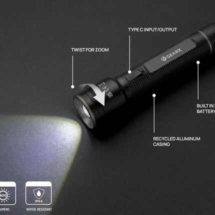 Gear X RCS recycled aluminum USB-rechargeable torch large - hospitality