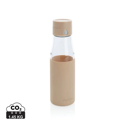 Glass hydration tracking bottle with sleeve – part of the Lake Swim kit