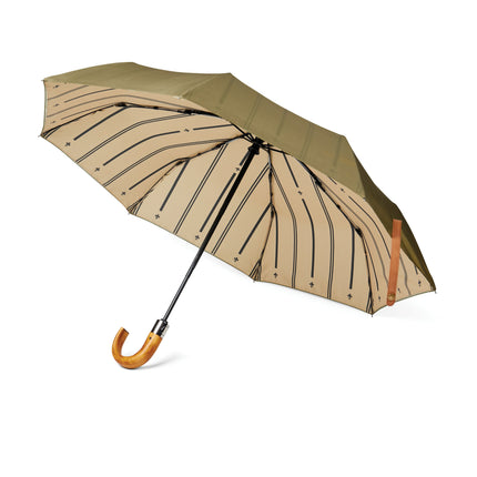 Pack of 25 greige 21-inch foldable rain umbrellas by Custom Wood Designs, compact and portable for rainy days.