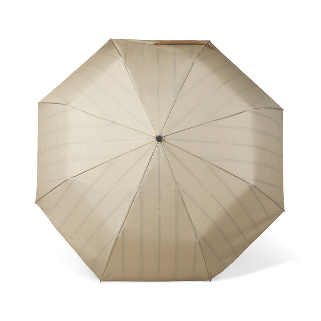 Set of 25 greige 21-inch foldable rain umbrellas by Custom Wood Designs, compact and portable for rainy days.