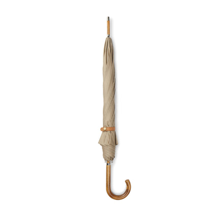 Set of 25 greige rain umbrellas with wood handles by Custom Wood Designs, 23-inch size, ideal for rain protection and outdoor use.