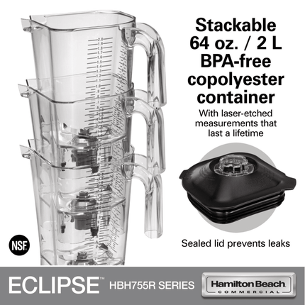 Hamilton Beach Commercial® Eclipse™ High-Performance Blender with 64oz/ 2L Wave~Action® container - HBH755R-CE Series - hospitality