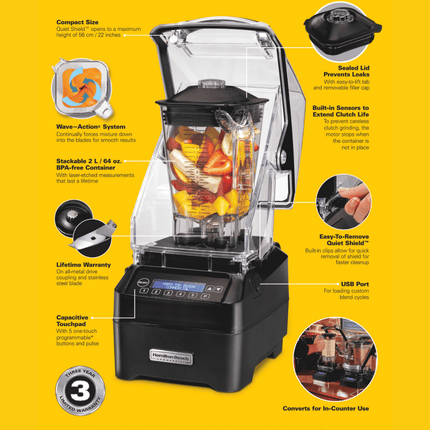Hamilton Beach Commercial® Eclipse™ High-Performance Blender with 64oz/ 2L Wave~Action® container - HBH755R-CE Series - hospitality