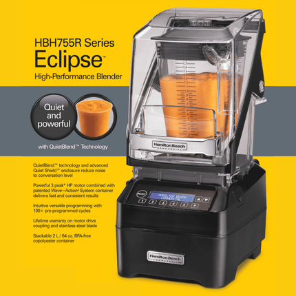 Hamilton Beach Commercial® Eclipse™ High-Performance Blender with 64oz/ 2L Wave~Action® container - HBH755R-CE Series - hospitality